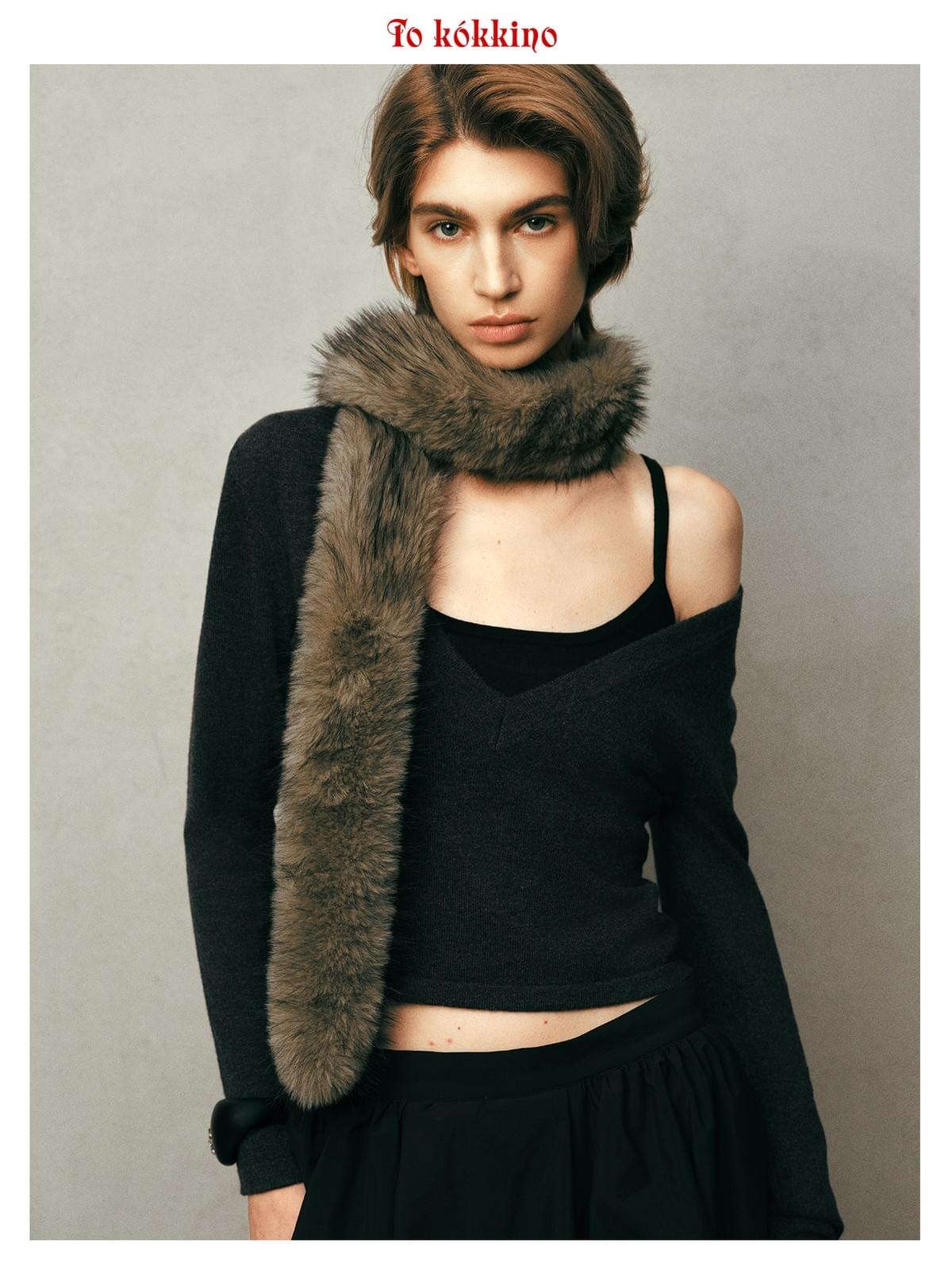 tokokkino* Fox Fur Long Scarf