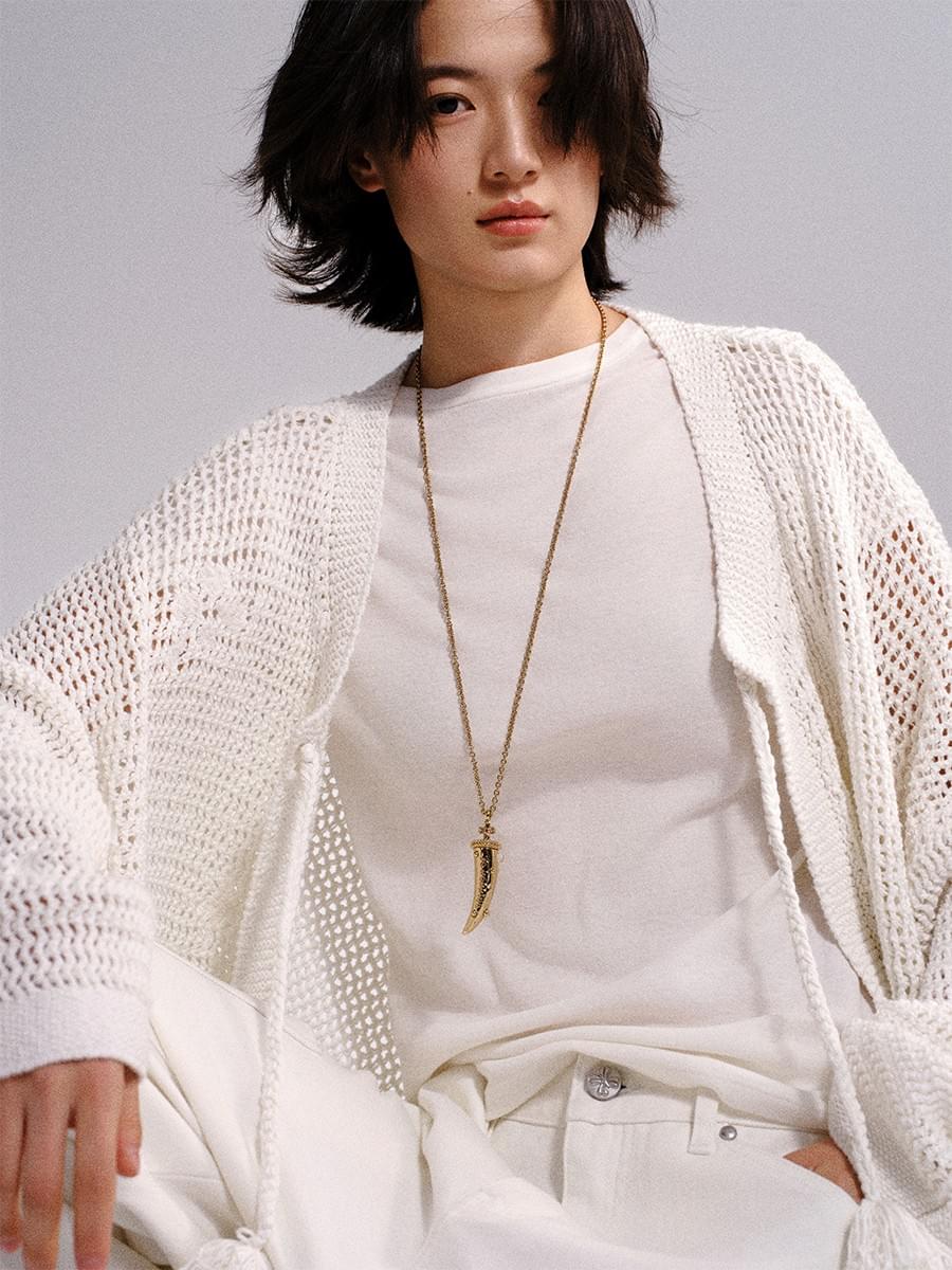 Tokokkino * metallic ivory crystal necklace