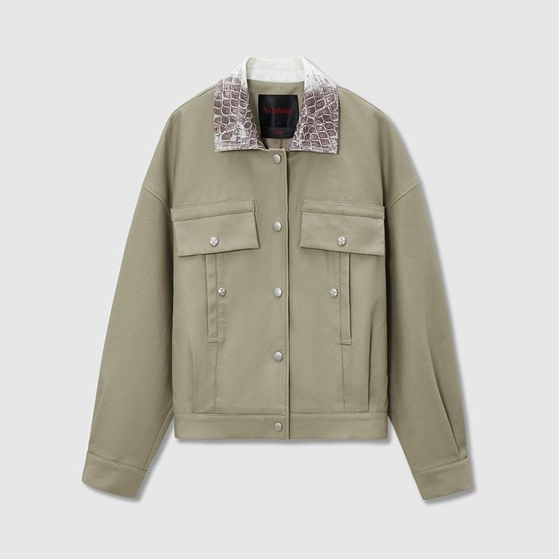 tokokkino* Eco-Friendly Himalayan Leather Paneled Utility Mid-Length Jacket