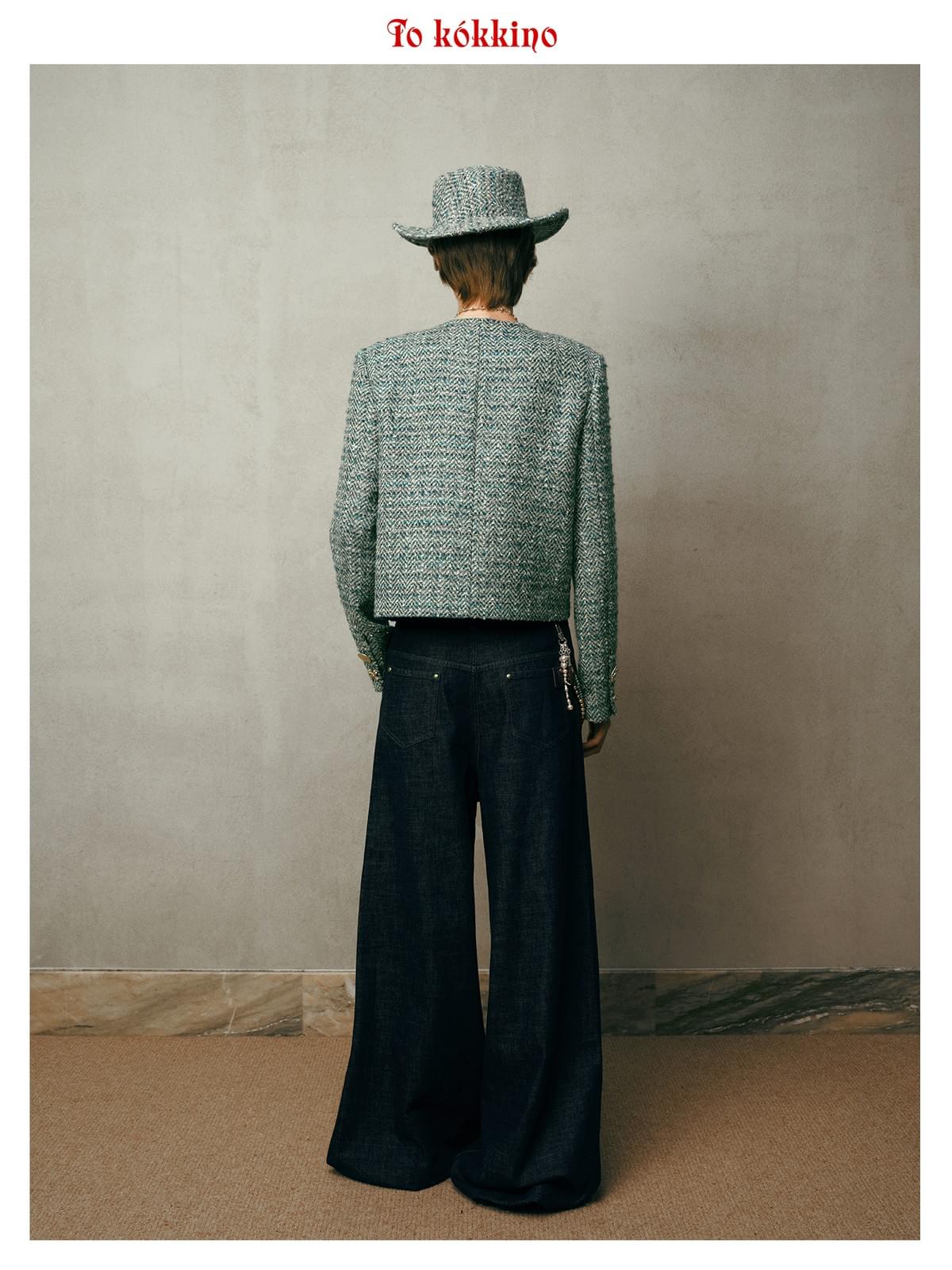 tokokkino* Double-Breasted Green-and-Gold Tweed Jacket