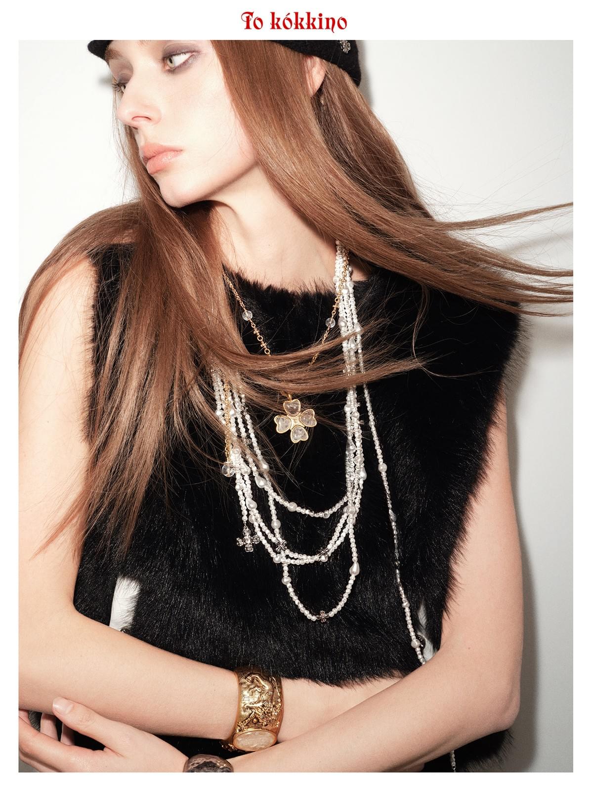 tokokkino*「White Noise Bow」White Crystal Bow Necklace