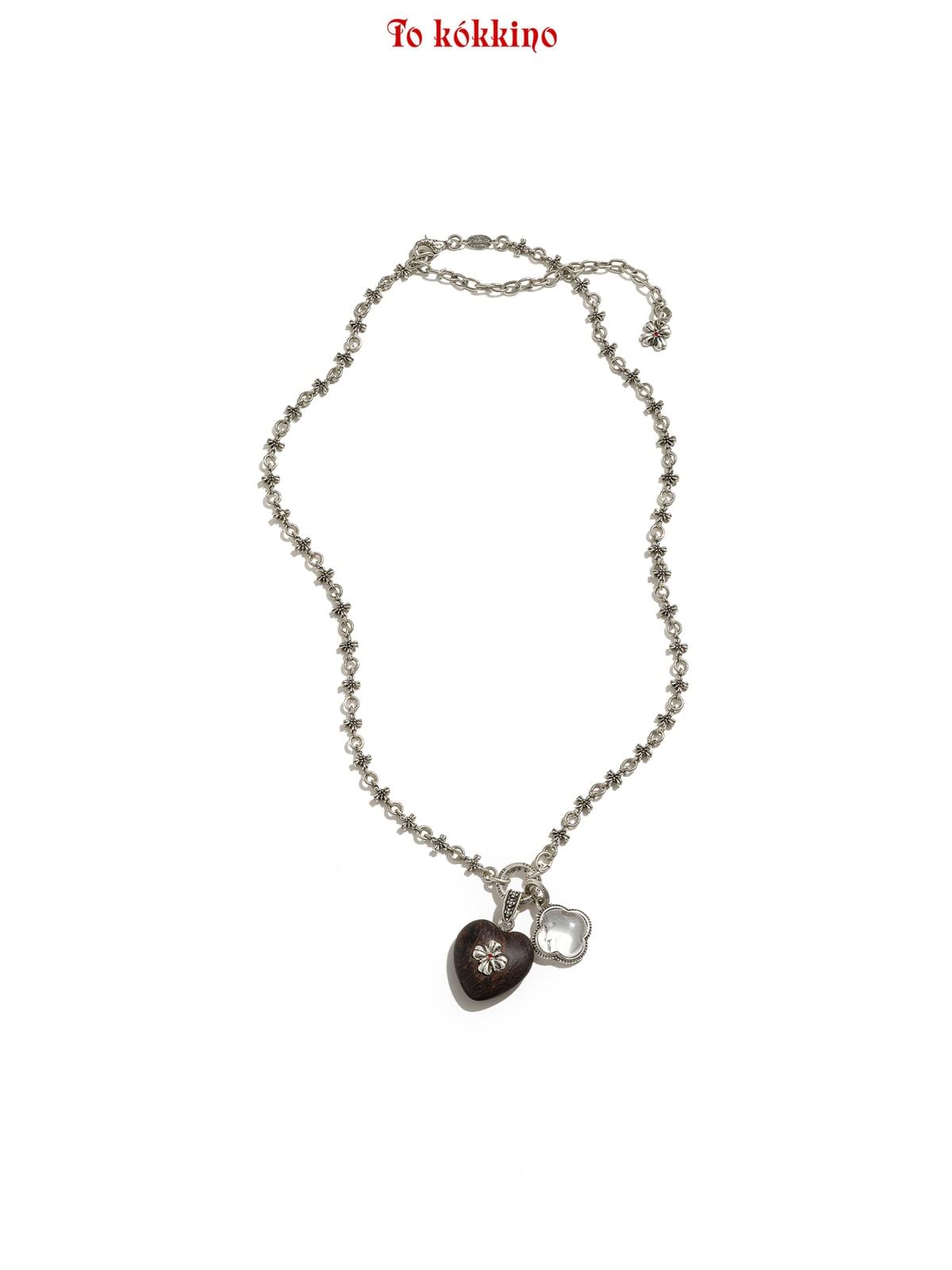 tokokkino*「Collision」Crystal and Red Sandalwood Fire-Silver Necklace