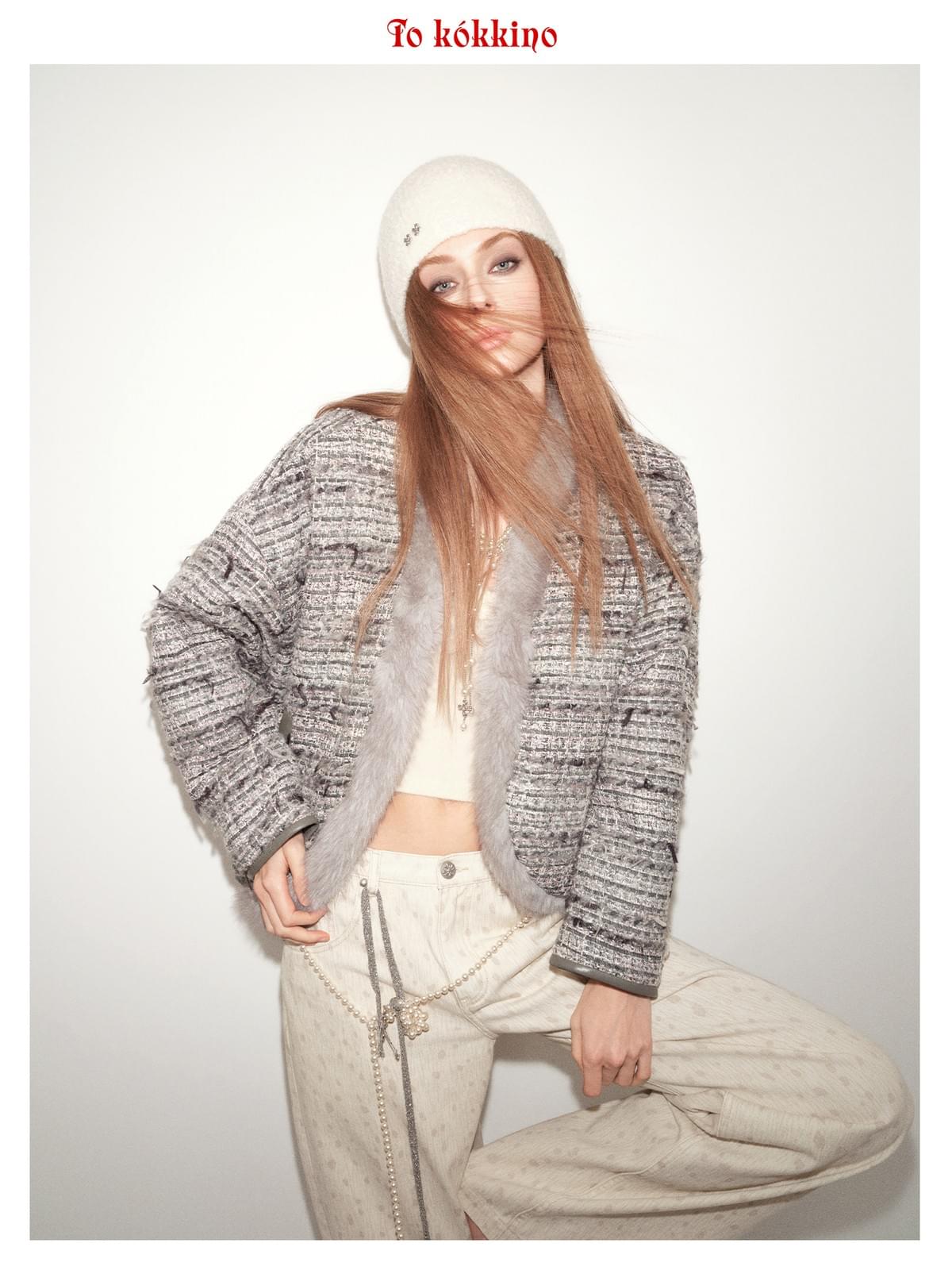 tokokkino*「Grey-Pink Entanglement」 Grey-Pink Tweed Coat