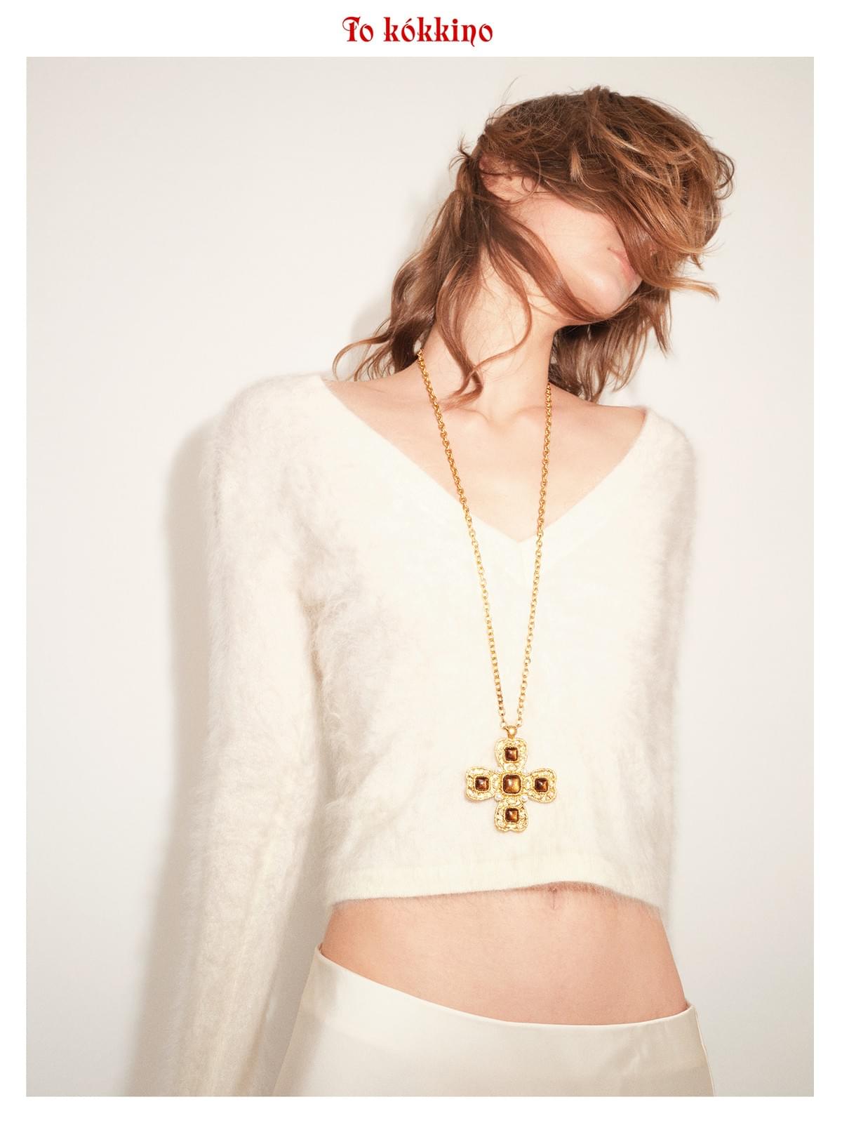 tokokkino*「Basic Soft White」 Dual-wear White V-neck Sweater