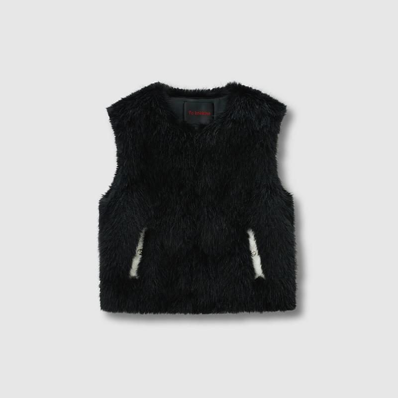 tokokkino* 「Velvet Mist Glow」 Leather-patched Furry Gilet
