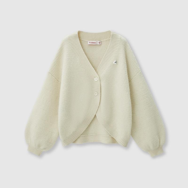 tokokkino*「Soft Arc」 Curved Stand Collar Wool Cardigan