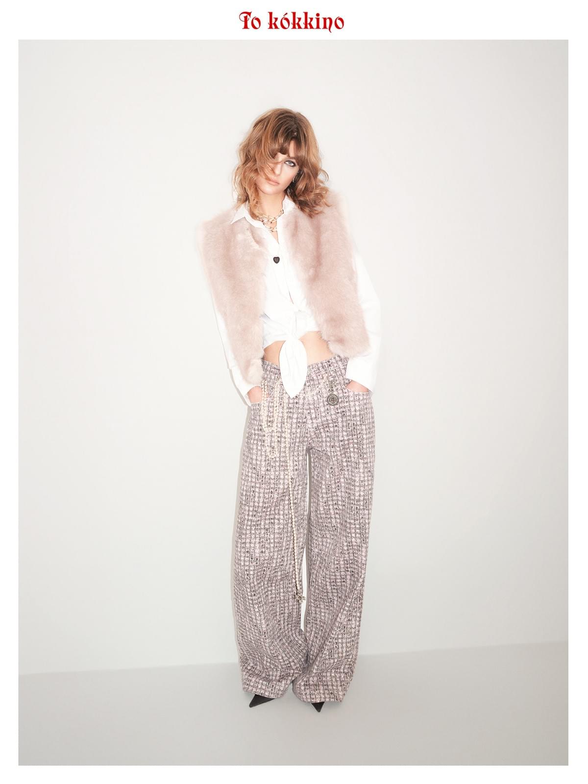 tokokkino* 「Velvet Mist Glow」 Leather-patched Furry Gilet