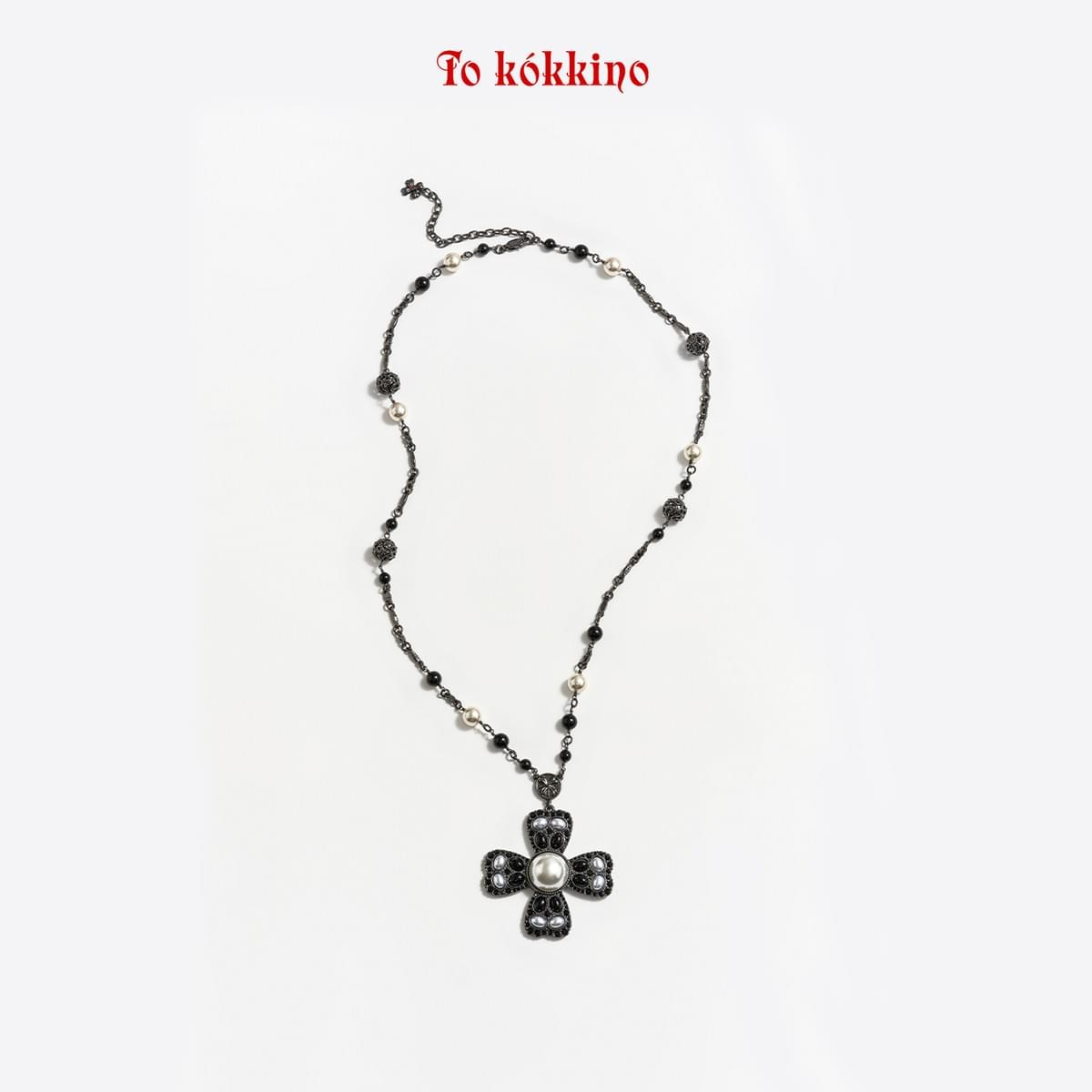 tokokkino* Black Bowknot Pearl Onyx Necklace