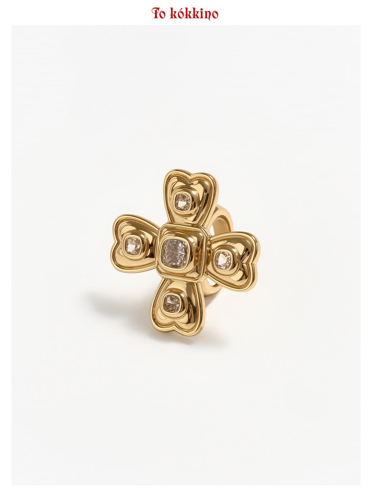 tokokkino* Champagne Gold Classic Four-Sided Bowknot Ring