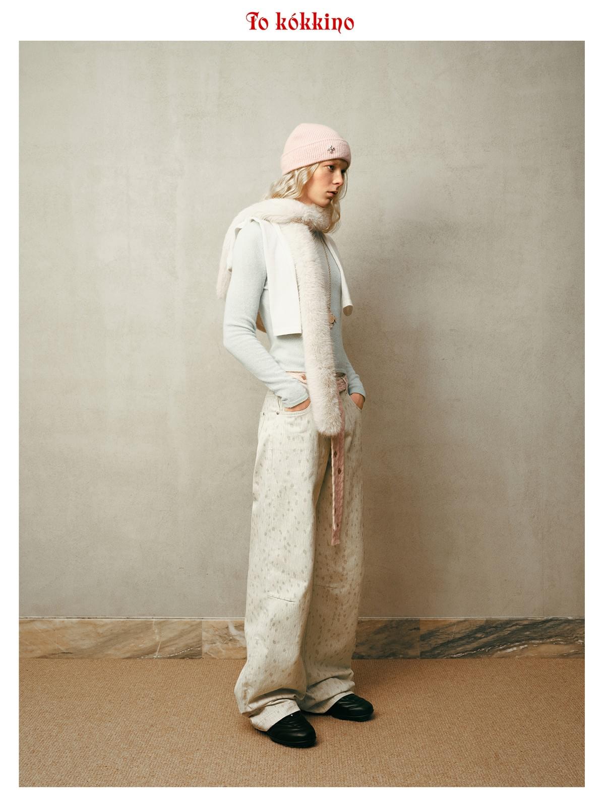 tokokkino* White Plum Blossom Deer Low-Rise Jeans