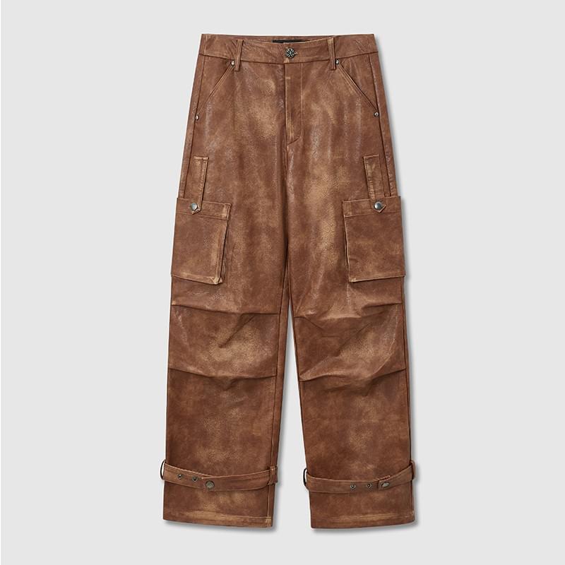tokokkino* Eco-Friendly Distressed Mid-Low Rise Leather Pants