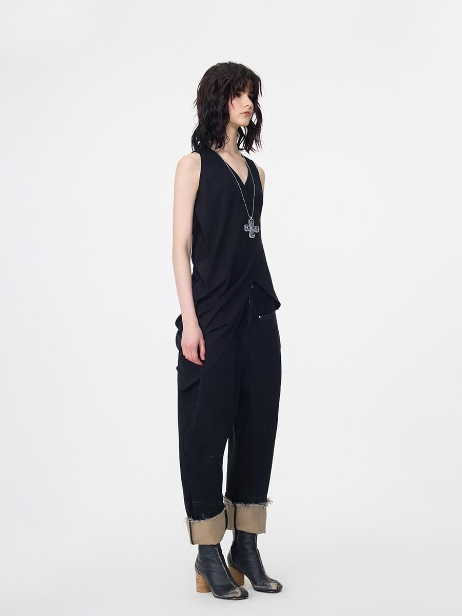 TOKOKKINO* Irregular Double-Layer Vest