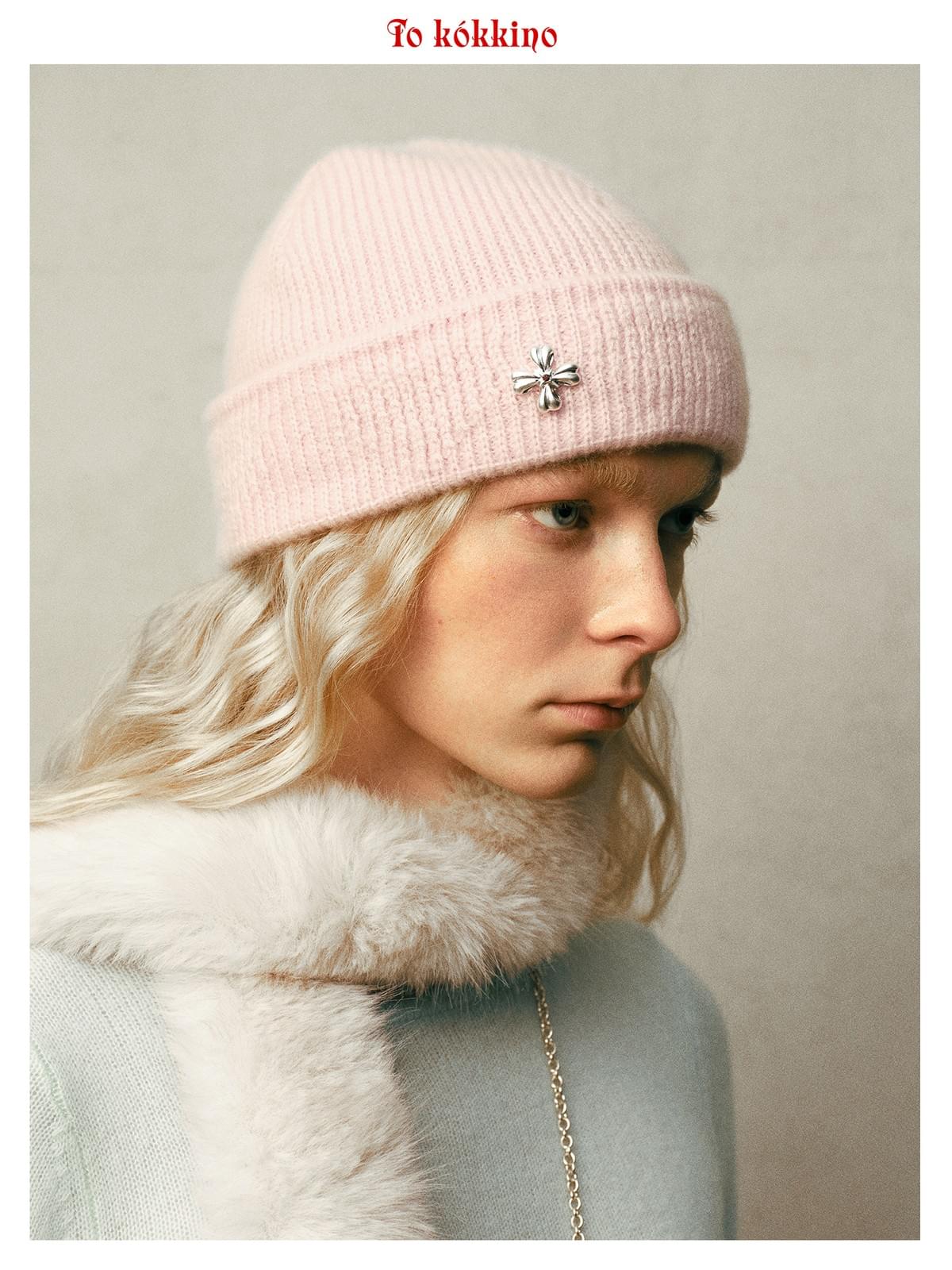 Tokokkino* Cashmere 3D Heart Metal Woolen Hat *Super Grade A Cashmere