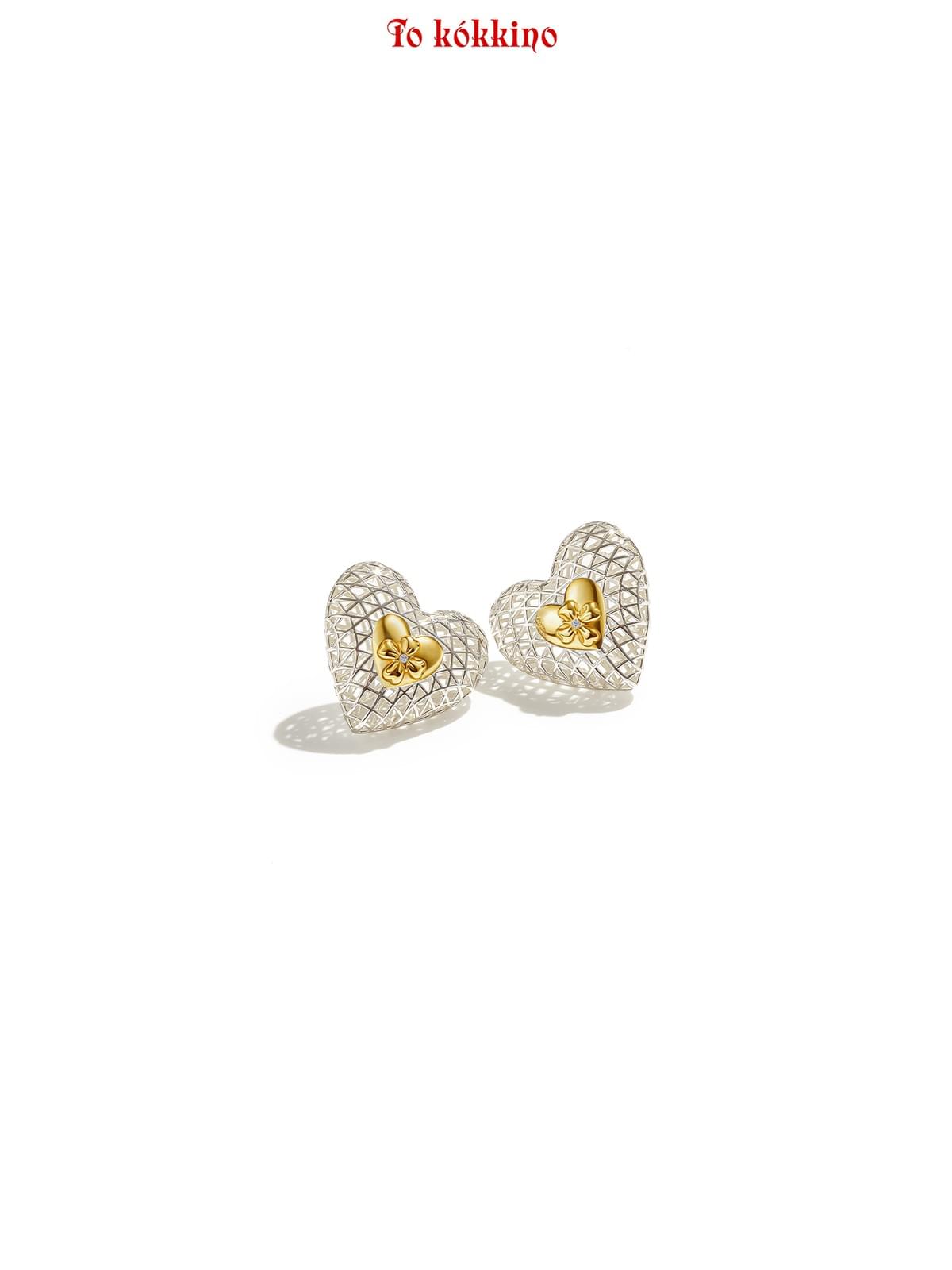 tokokkino*「Hollowed - out Heart」Heart - shaped Hollowed - out Two - tone Earrings