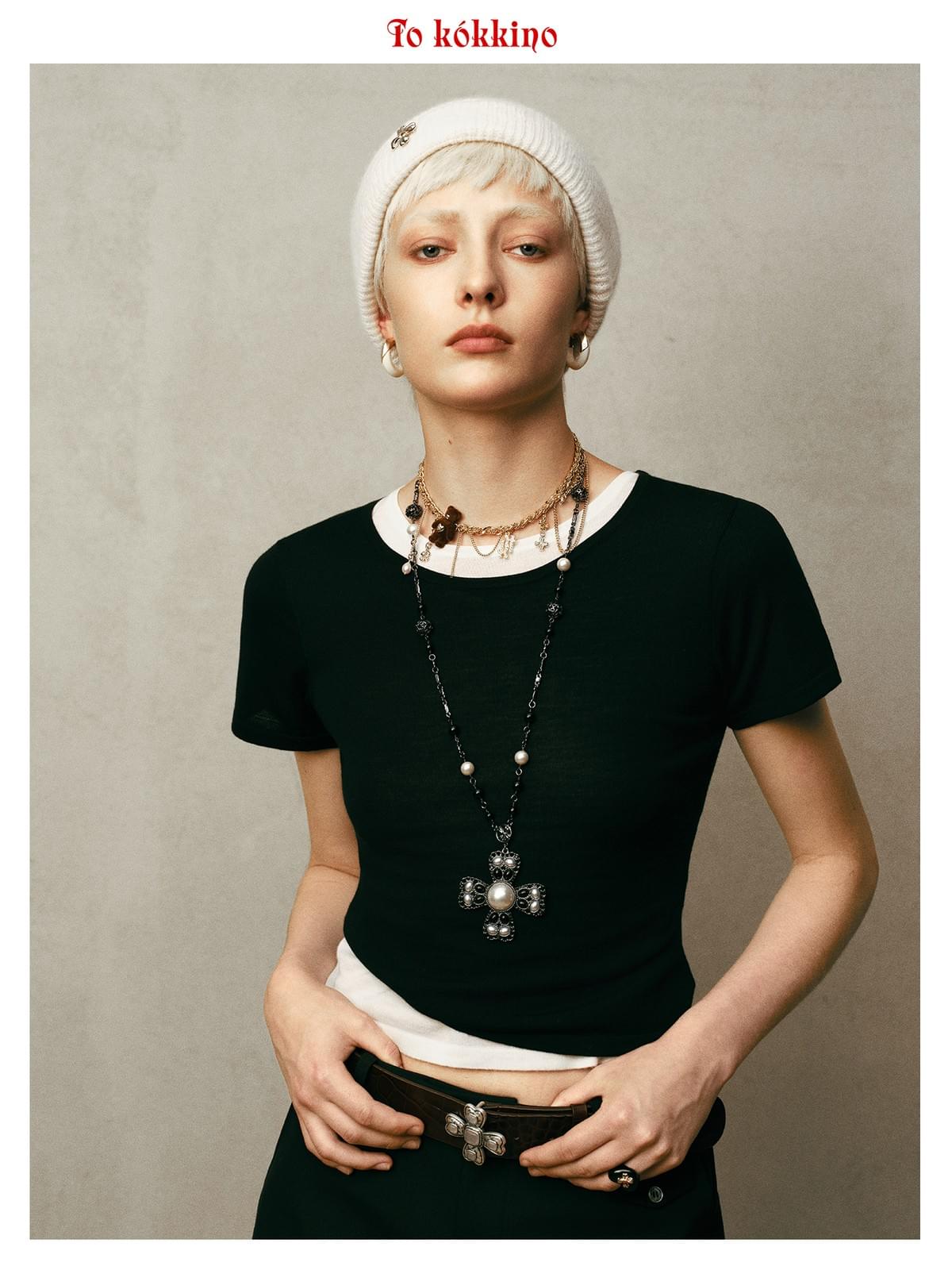 tokokkino* Black Bowknot Pearl Onyx Necklace