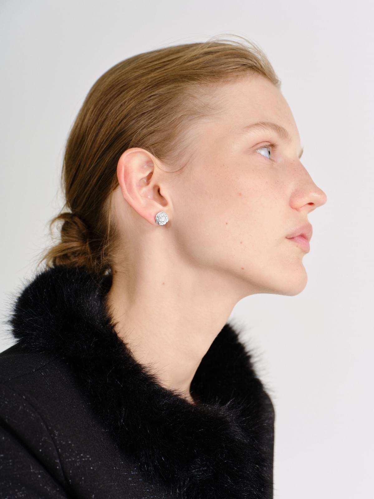 925银天然水晶花耳钉Stud Earring