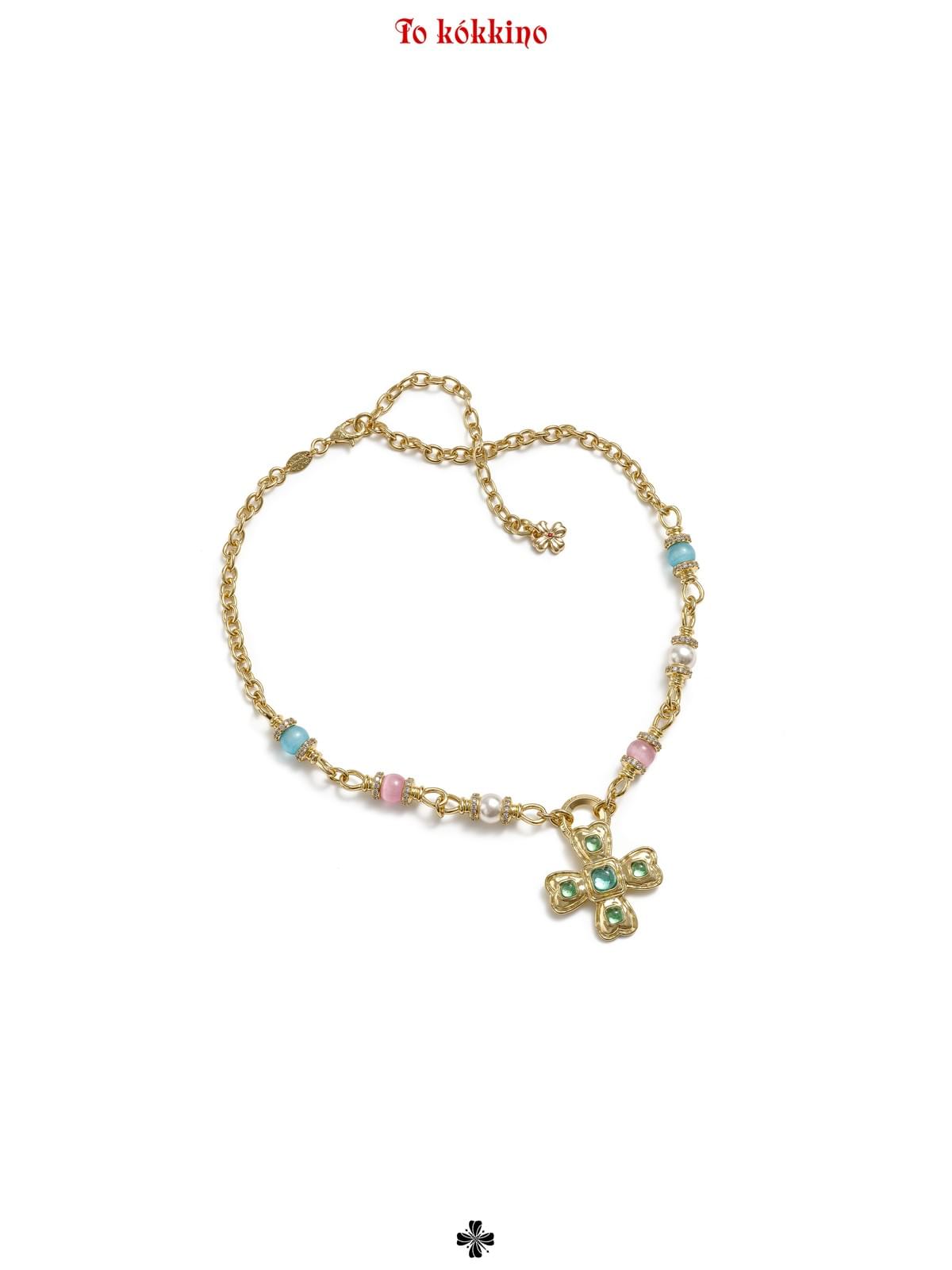 tokokkino*「Green Shadow」Chrysoberyl Cat's Eye Bowknot Flower Necklace