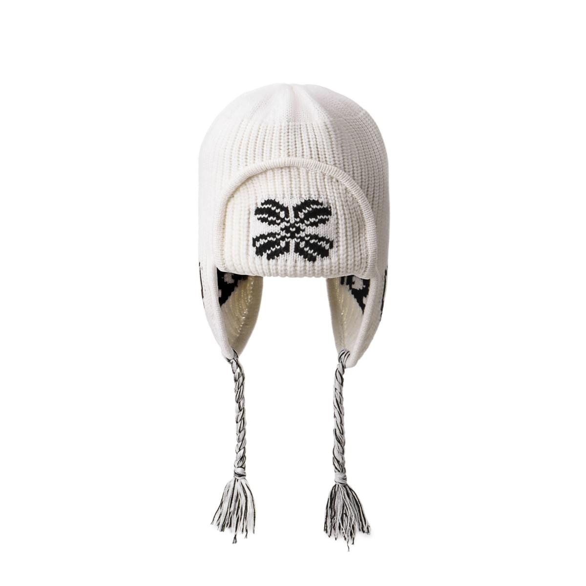 Pure Wool Black and White Knitted Earmuff Hat