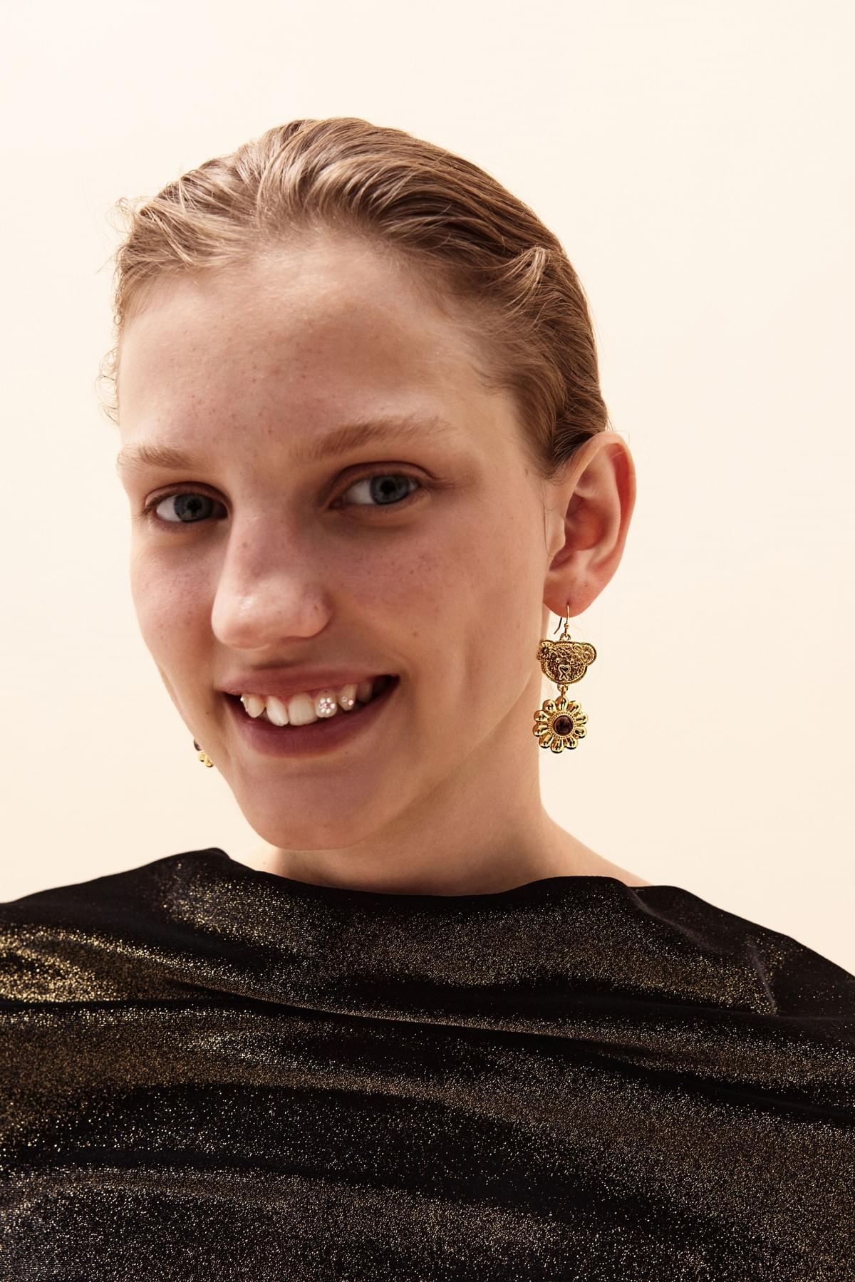 小熊花耳环Drop Earring
