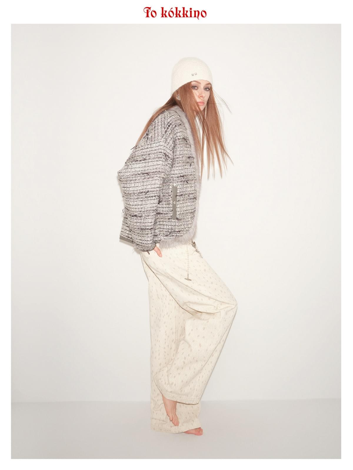 tokokkino*「Grey-Pink Entanglement」 Grey-Pink Tweed Coat