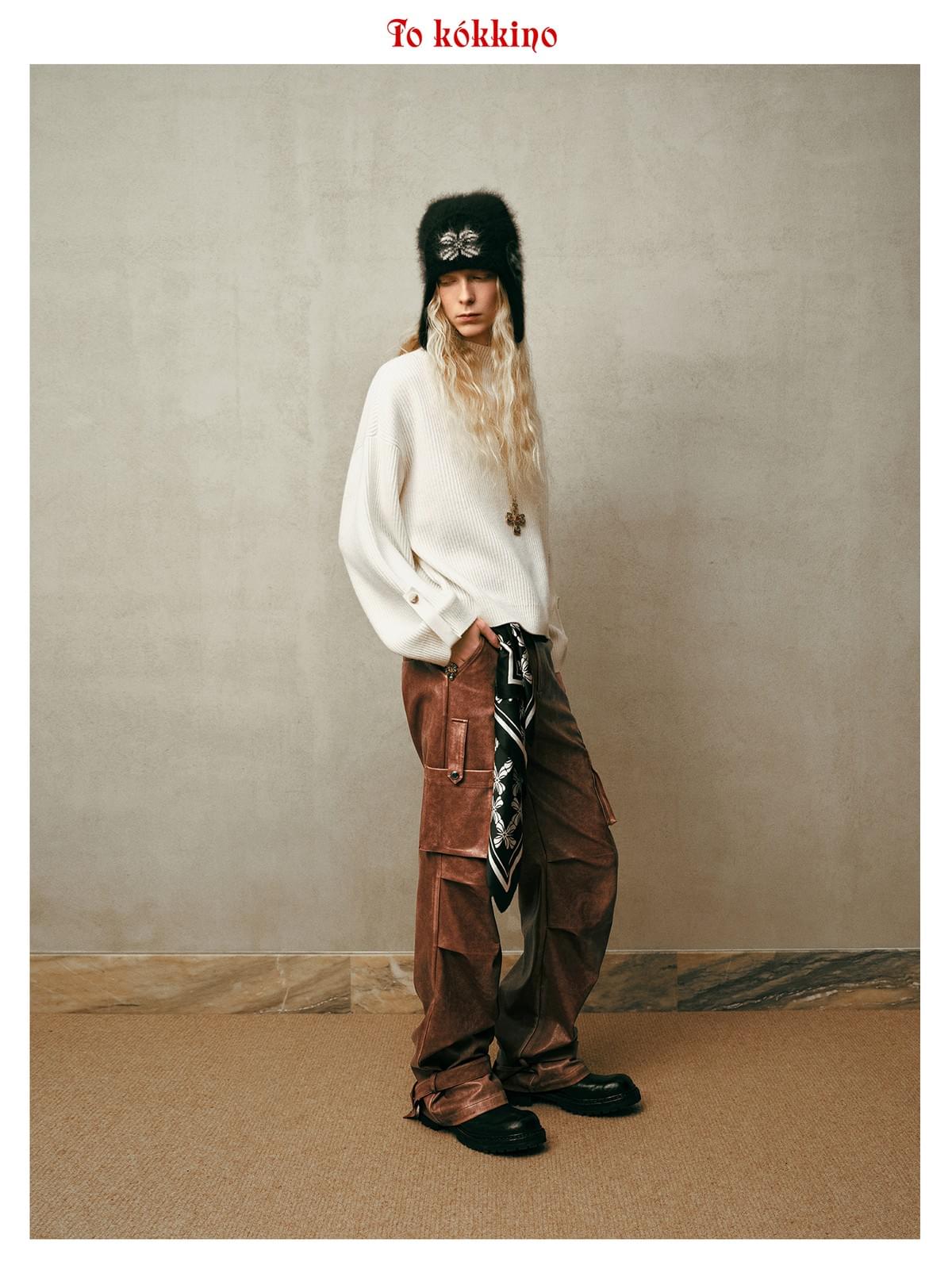 tokokkino* Eco-Friendly Distressed Mid-Low Rise Leather Pants