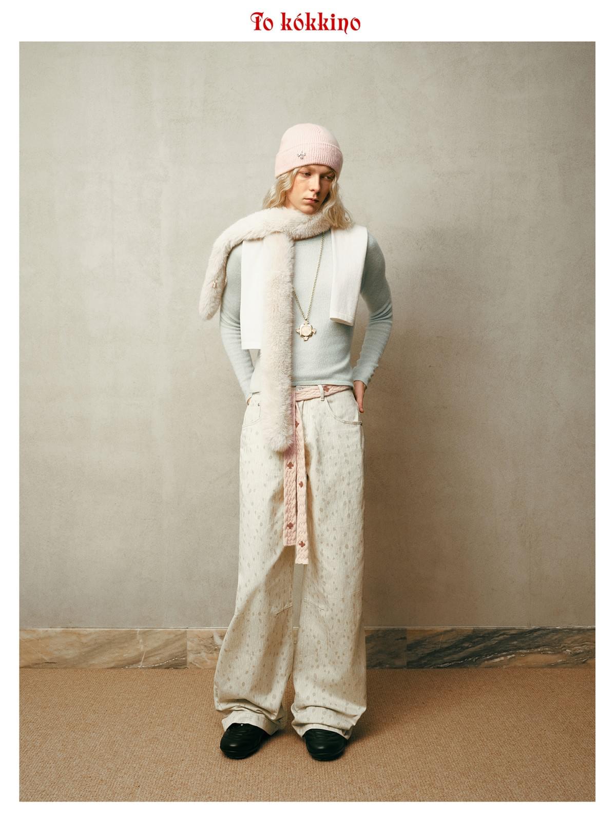 tokokkino* White Plum Blossom Deer Low-Rise Jeans