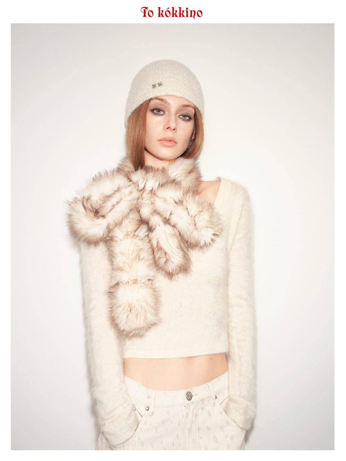 tokokkino*「Soft Wildness」Gradient Beige-Coffee Eco-Friendly Faux Fox Fur Long Scarf