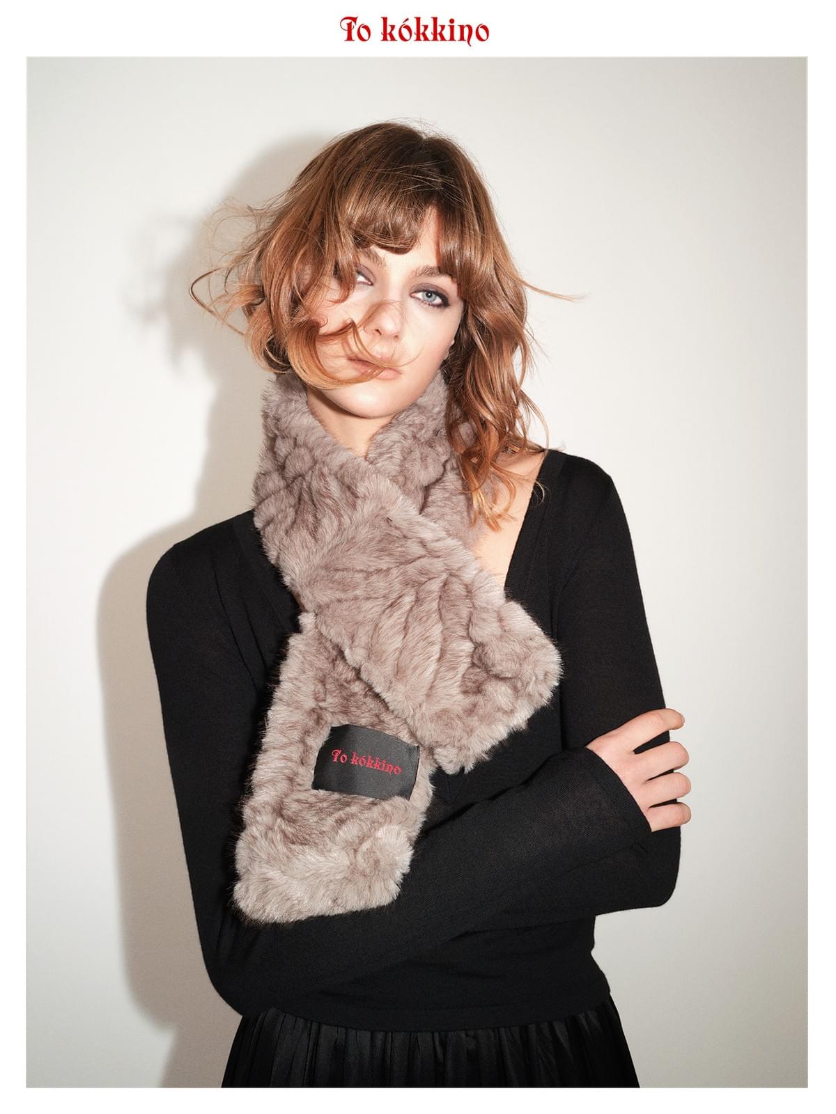tokokkino*「Gray Line」Gray Faux Fox Fur Short Scarf
