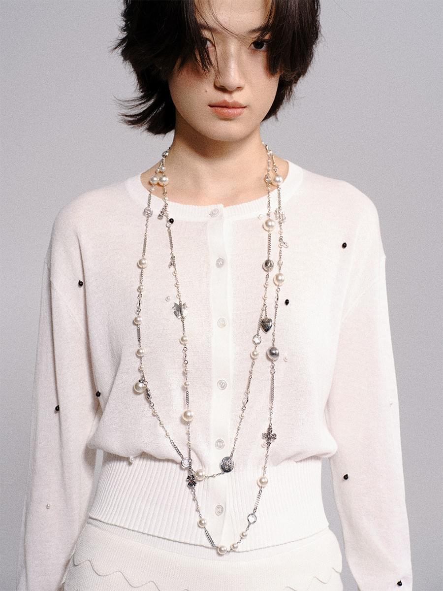 Tokokkino * pearl-zircon double necklace