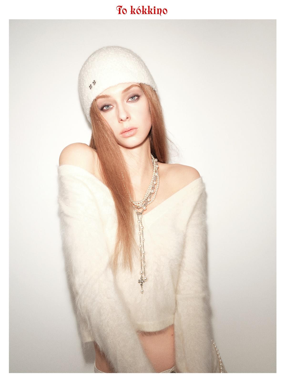 tokokkino*「Cool Tone Elongation」 Off-white Fleece Beanie