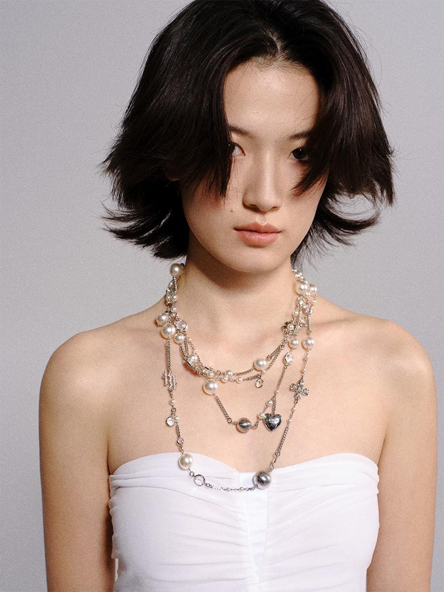 Tokokkino * pearl-zircon double necklace