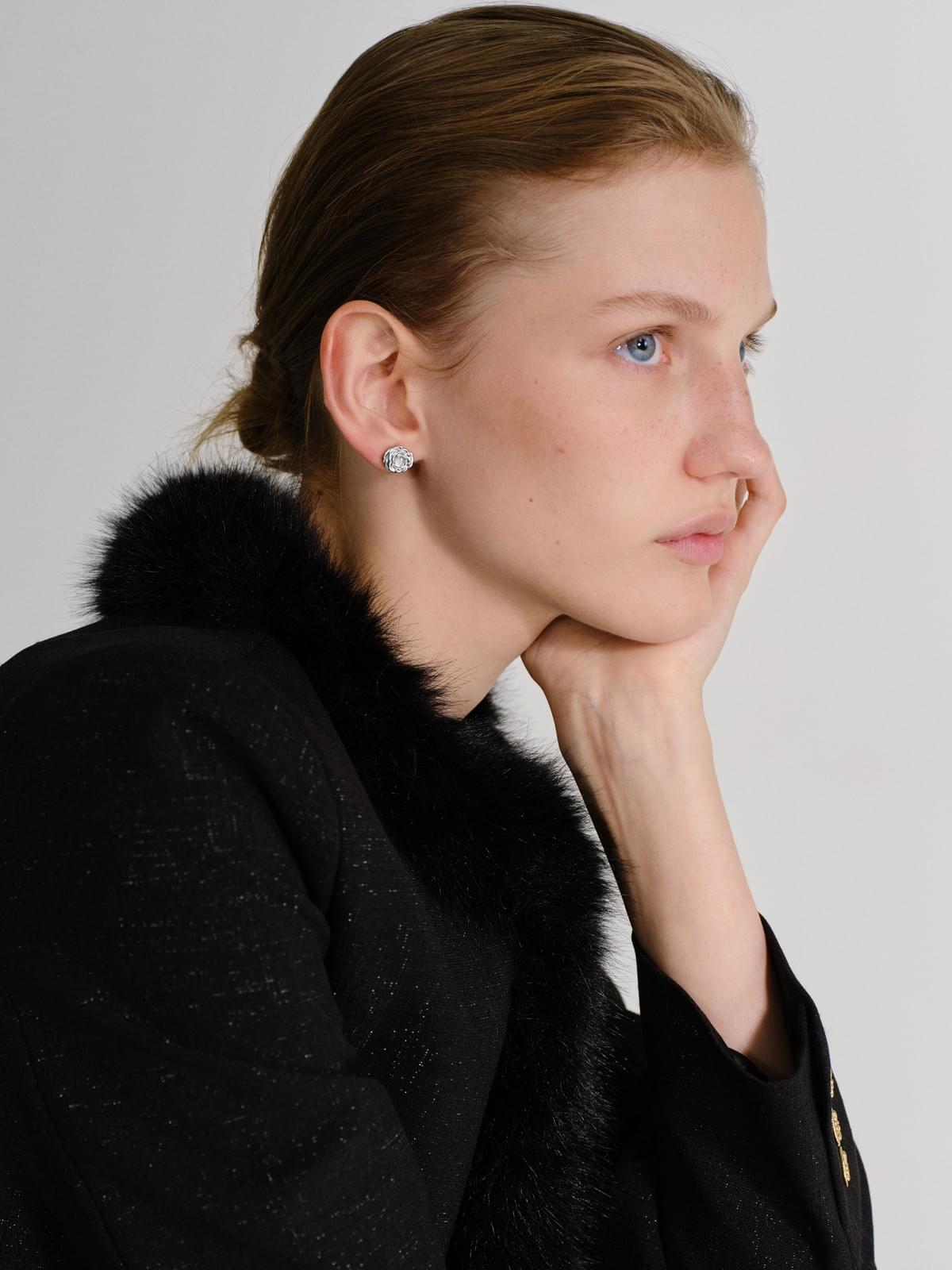 925银天然水晶花耳钉Stud Earring