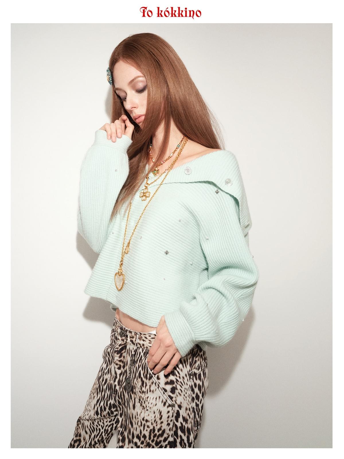 tokokkino*「White Leopard」 Leopard Print Patchwork Straight-leg Pants