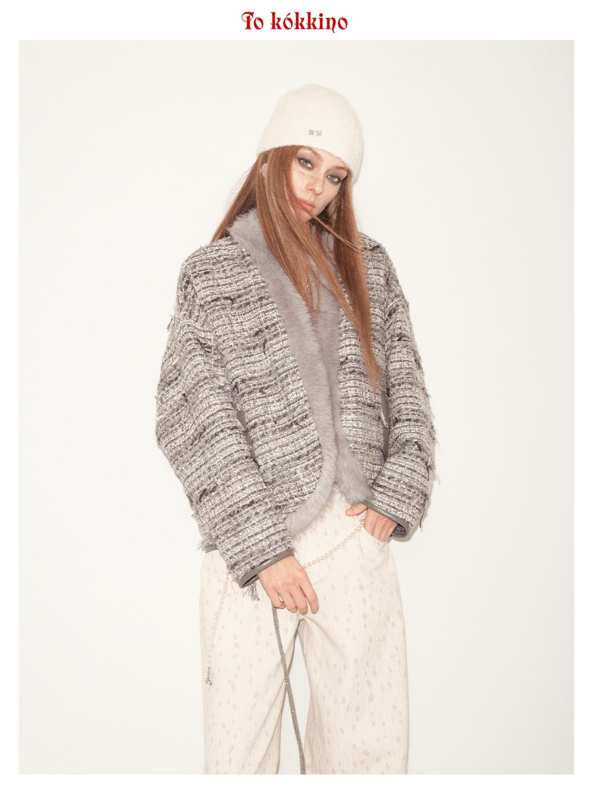 tokokkino*「Grey-Pink Entanglement」 Grey-Pink Tweed Coat