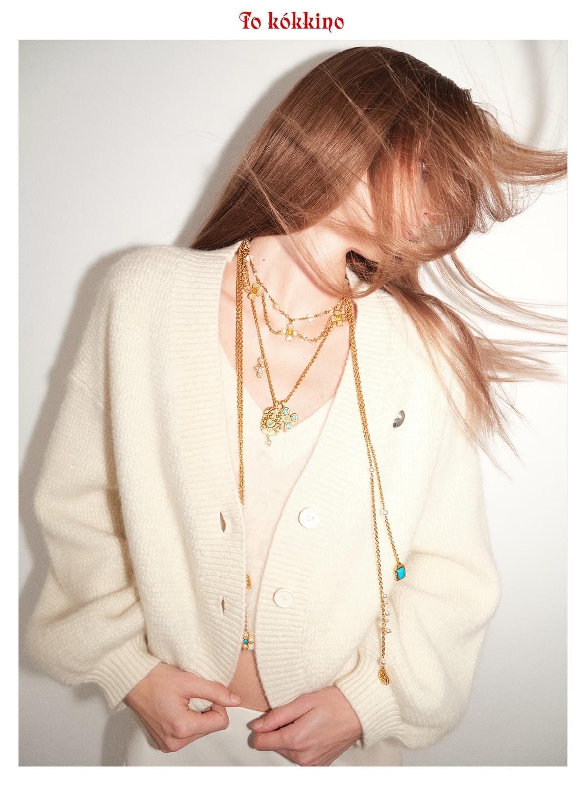 tokokkino*「Soft Arc」 Curved Stand Collar Wool Cardigan