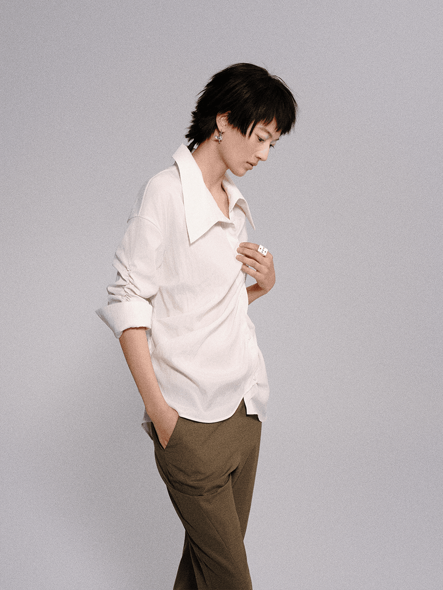 irregularly pleated shirt