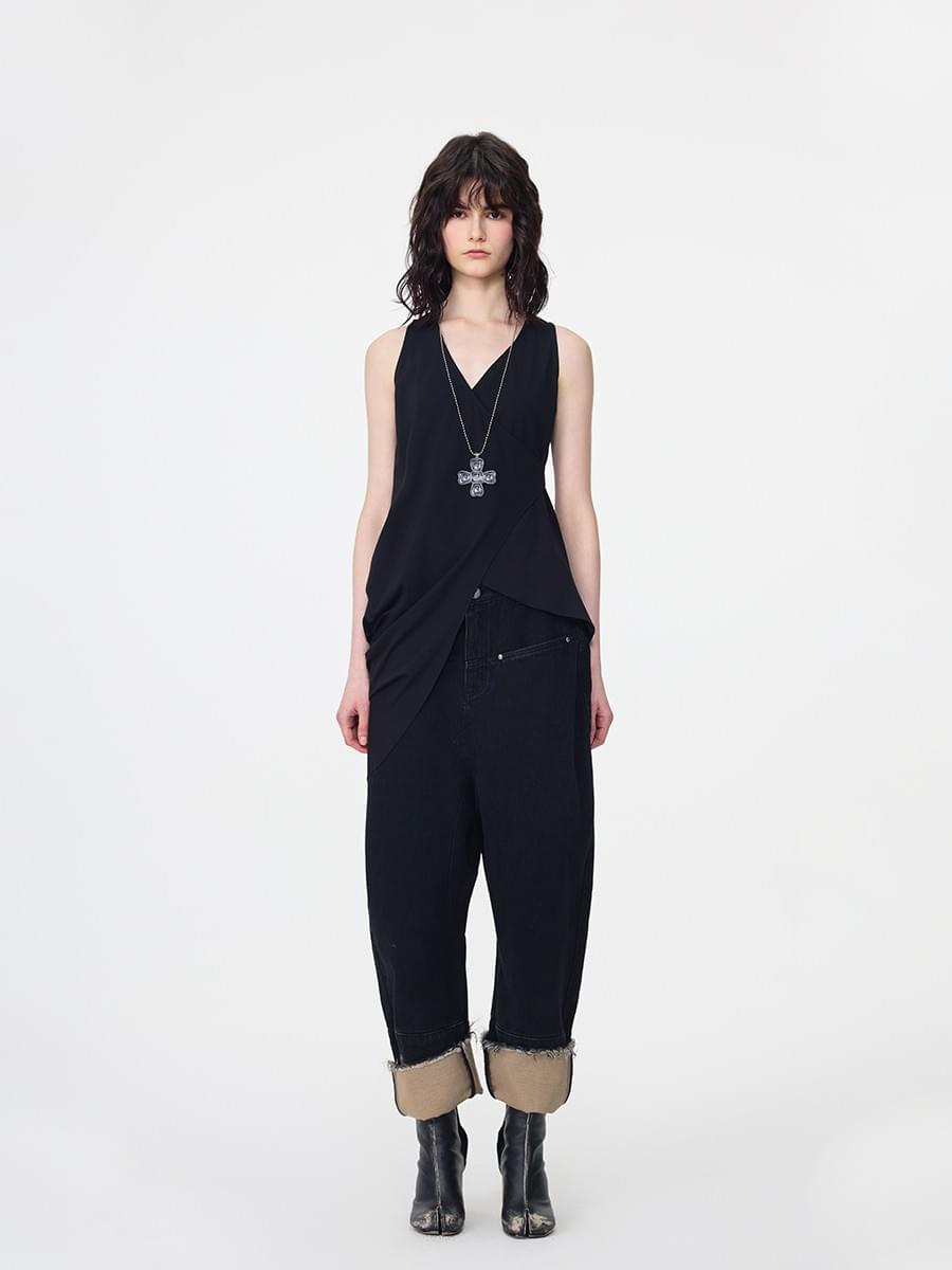 TOKOKKINO* Irregular Double-Layer Vest