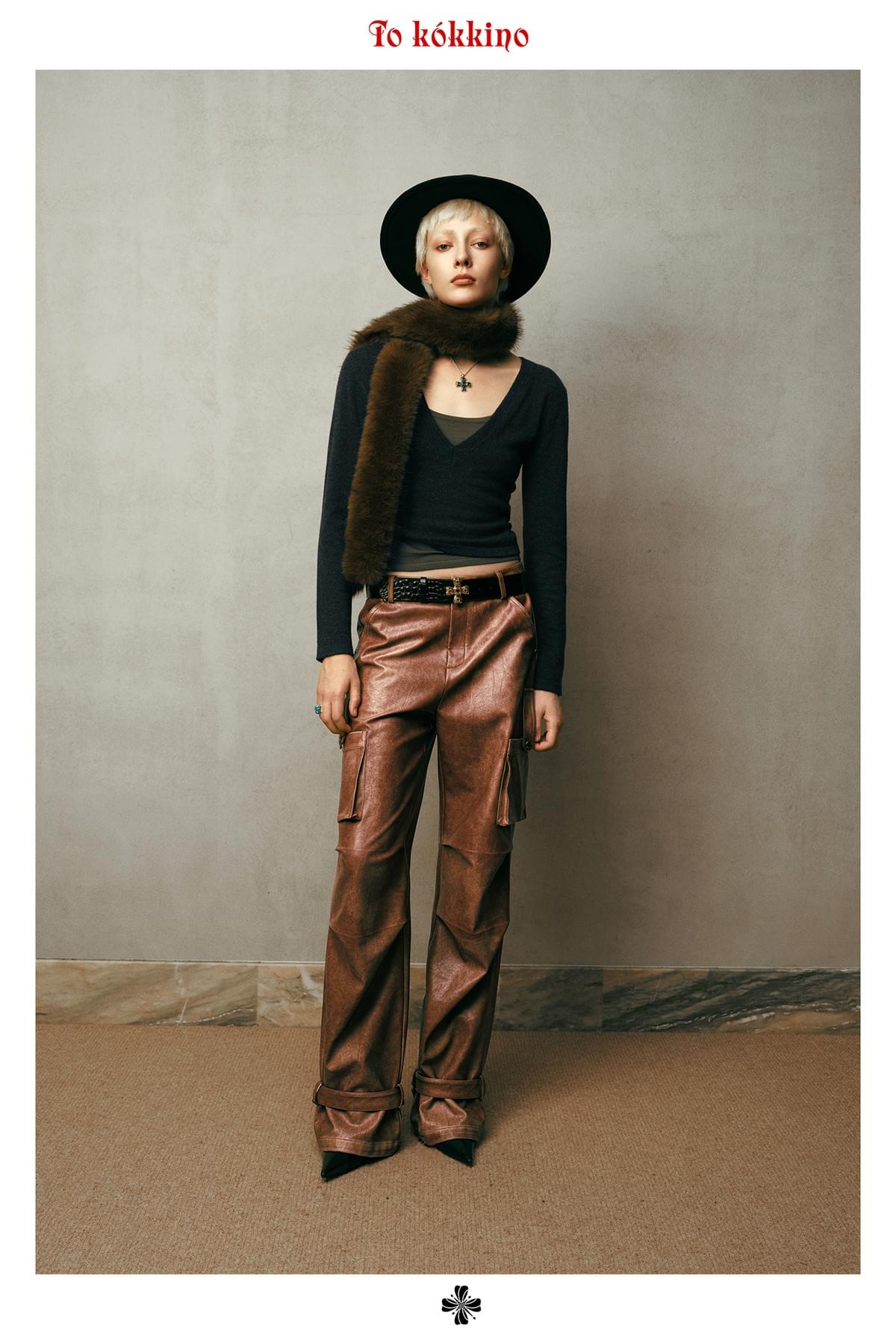 tokokkino* Eco-Friendly Distressed Mid-Low Rise Leather Pants