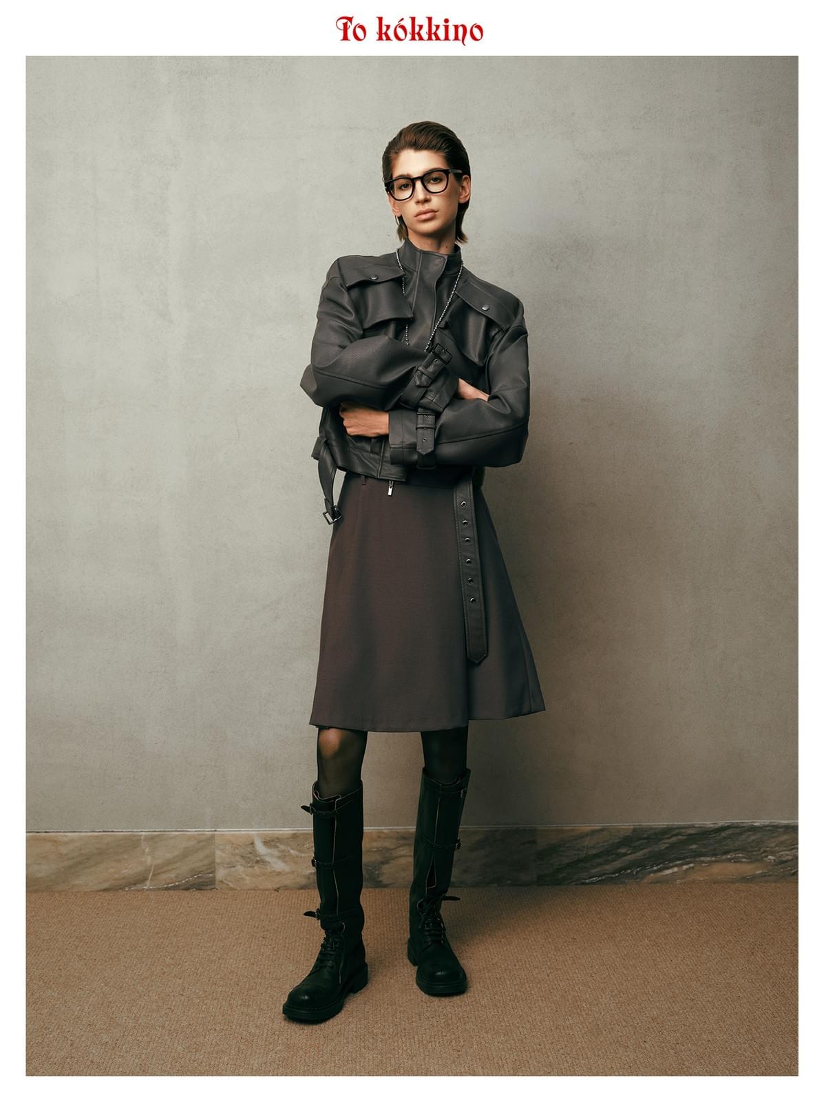 tokokkino* Wool Pleated Knee-Length Skirt