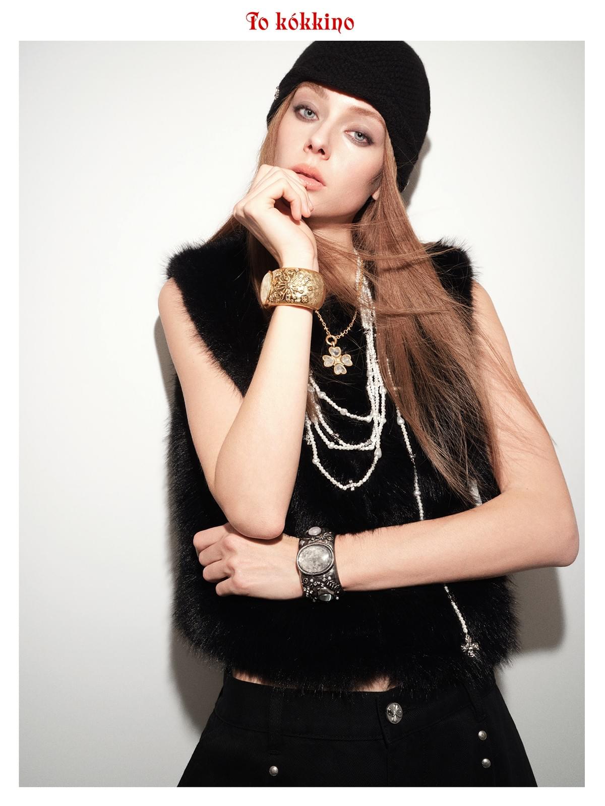 tokokkino* 「Velvet Mist Glow」 Leather-patched Furry Gilet