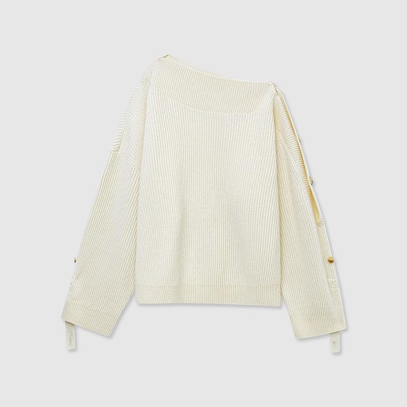 tokokkino* Beige Wool Adjustable Off-Shoulder Sweater
