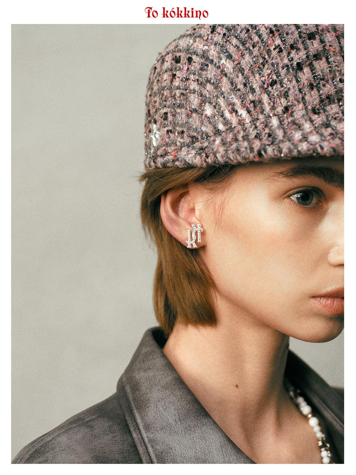 tokokkino* Classic Double-K Zircon Stud Earrings