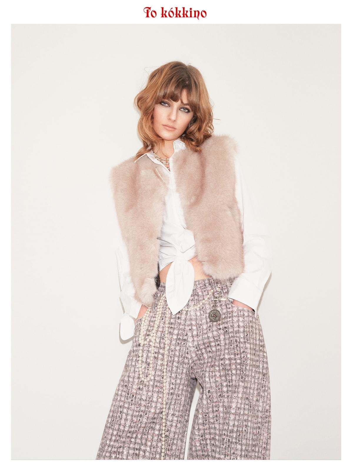 tokokkino* 「Velvet Mist Glow」 Leather-patched Furry Gilet