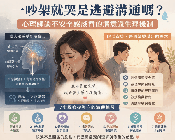 一吵架就哭是逃避溝通嗎？心理師談不安全感威脅的潛意識生理機制｜邀請戀愛學