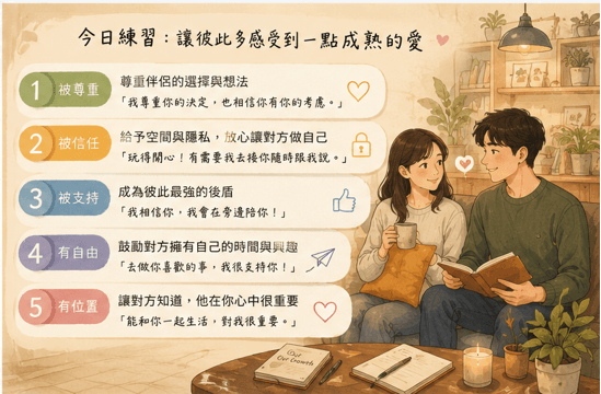 《成熟自我》成熟的愛，不是失去自己，而是在關係裡自在做自己的同時，也靠近伴侶｜邀請戀愛學