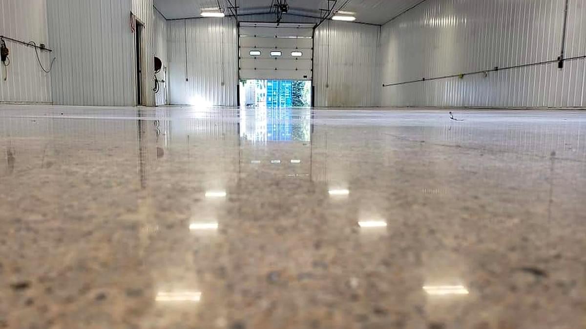 Finished polished concrete floor result after resin polishing steps