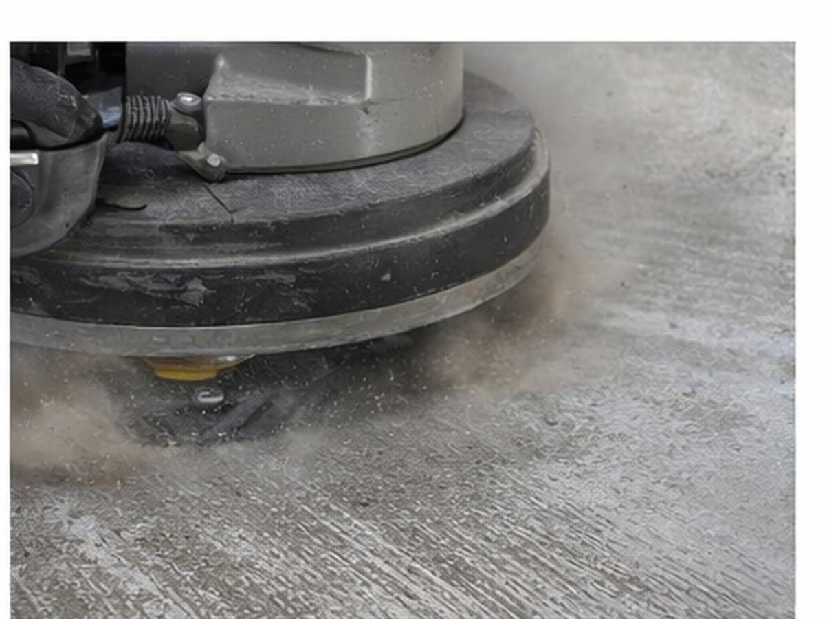 Heavy concrete grinding with floor grinder and dust