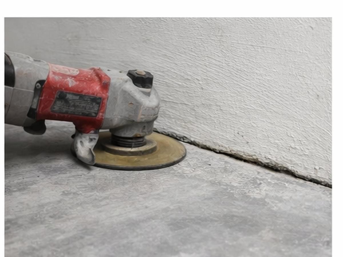 Edge grinding along wall with hand grinder