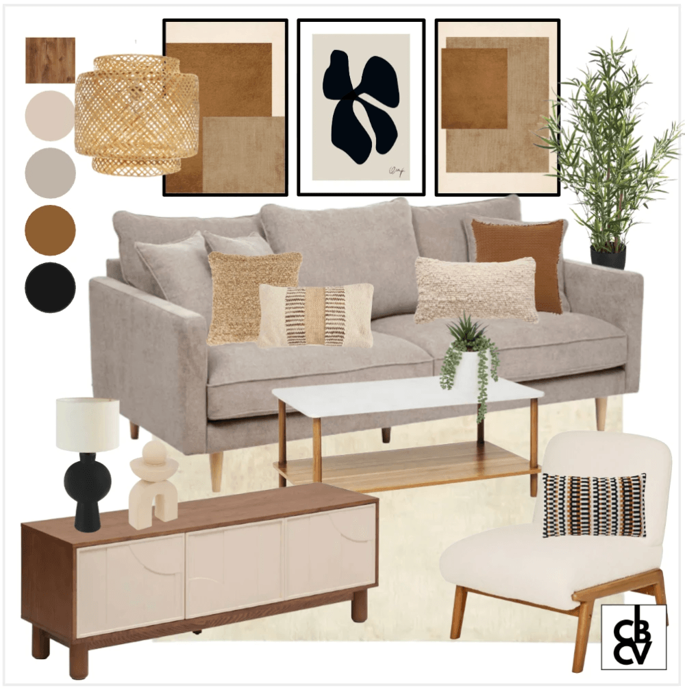 Un pack de meubles design avec un lit et des chevets ainsi que des luminaires