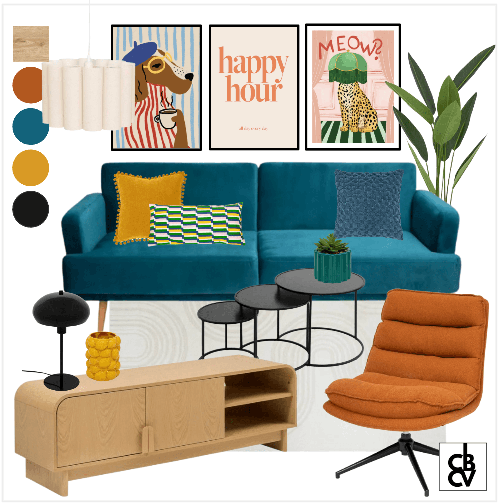 Un pack de meubles design avec un lit et des chevets ainsi que des luminaires